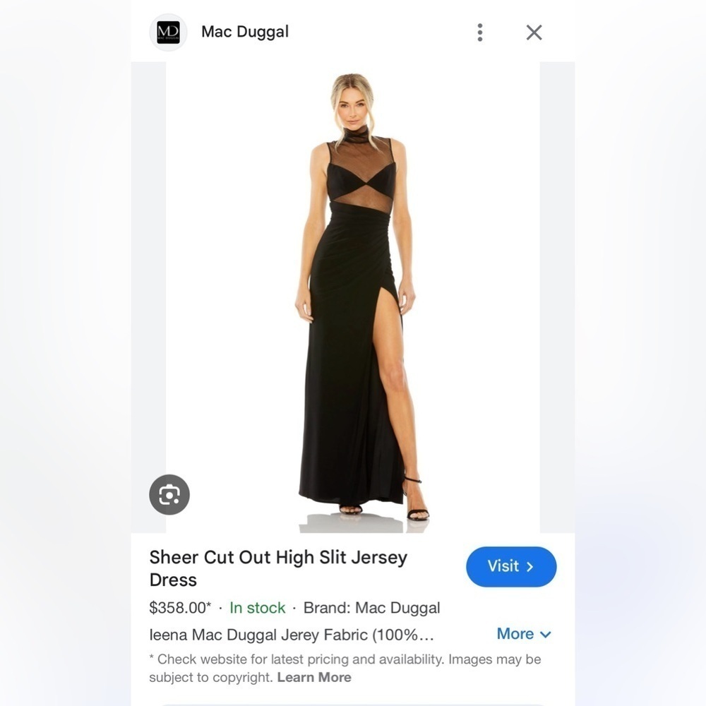 ❤️ HOT PICK ❤️ NWT Size M -Mac Duggal Sheer Cutout High-Slit Mock-Neck Maxi Gown
